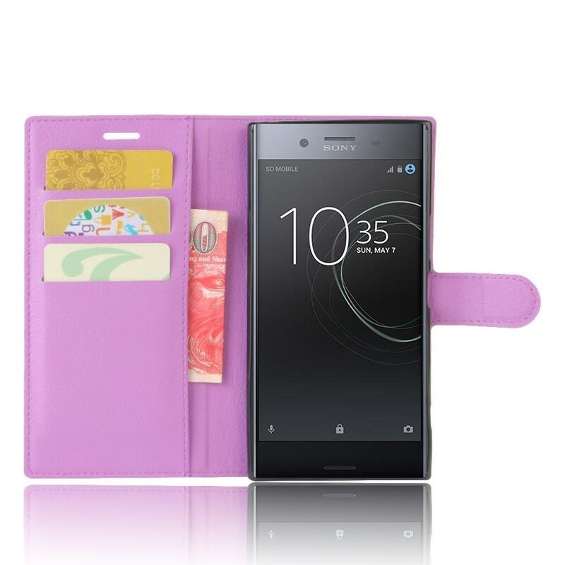 Litchi PU bőr pénztárca tok Sony Xperia XZ Premiumhoz - lila