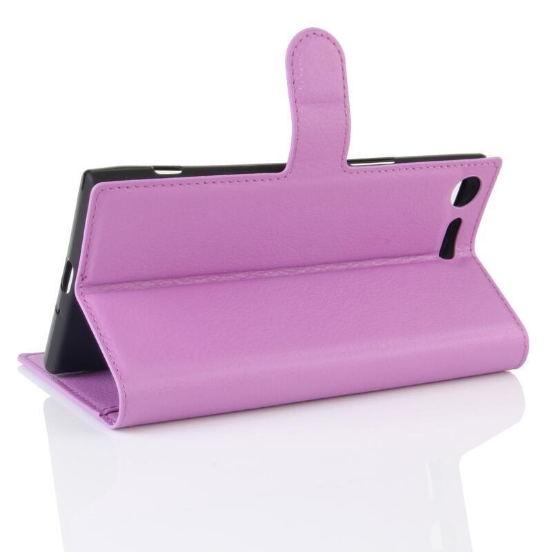 Litchi PU bőr pénztárca tok Sony Xperia XZ Premiumhoz - lila