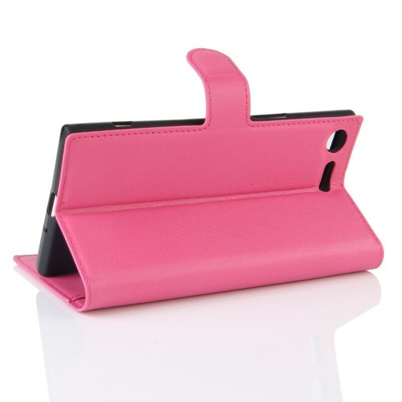 Litchi PU bőr pénztárca tok Sony Xperia XZ Premiumhoz - rózsaszínű