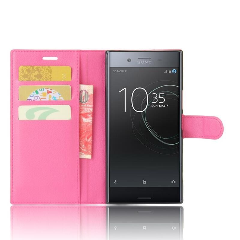 Litchi PU bőr pénztárca tok Sony Xperia XZ Premiumhoz - rózsaszínű