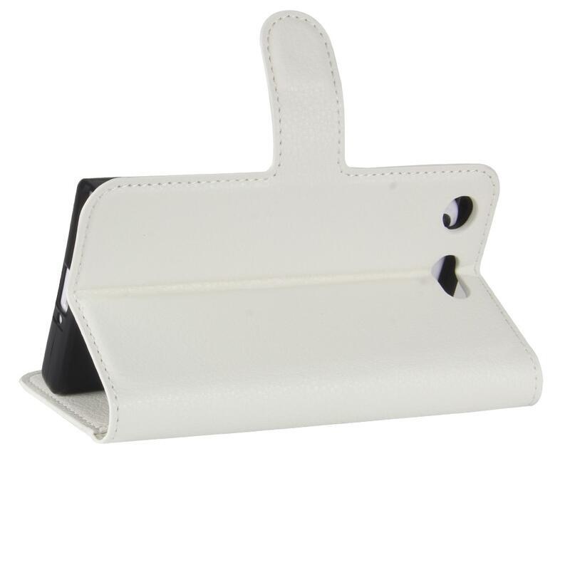 Litchi PU bőr pénztárca tok Sony Xperia XZ1 Compact-hoz - fehér