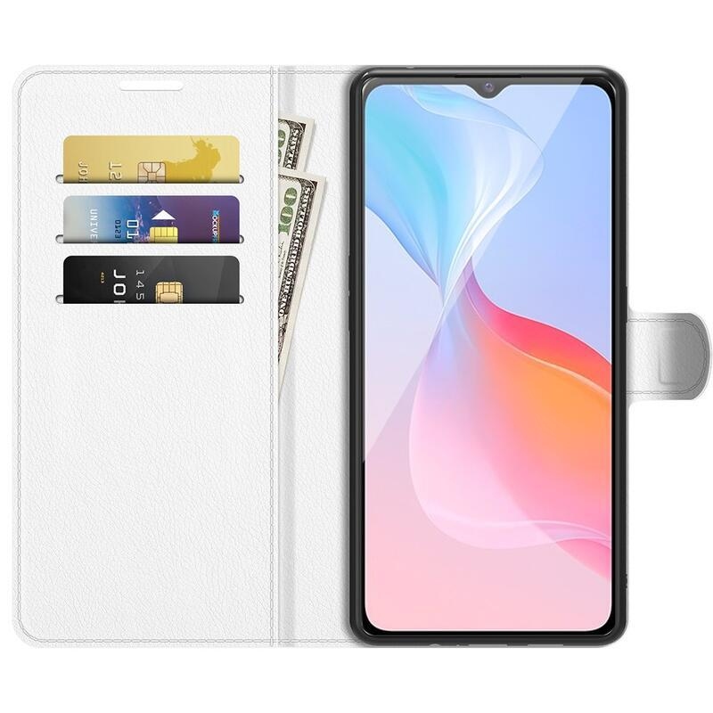 Litchi PU bőr pénztárca tok a Vivo Y21/Y21s/Y33s számára - fehér