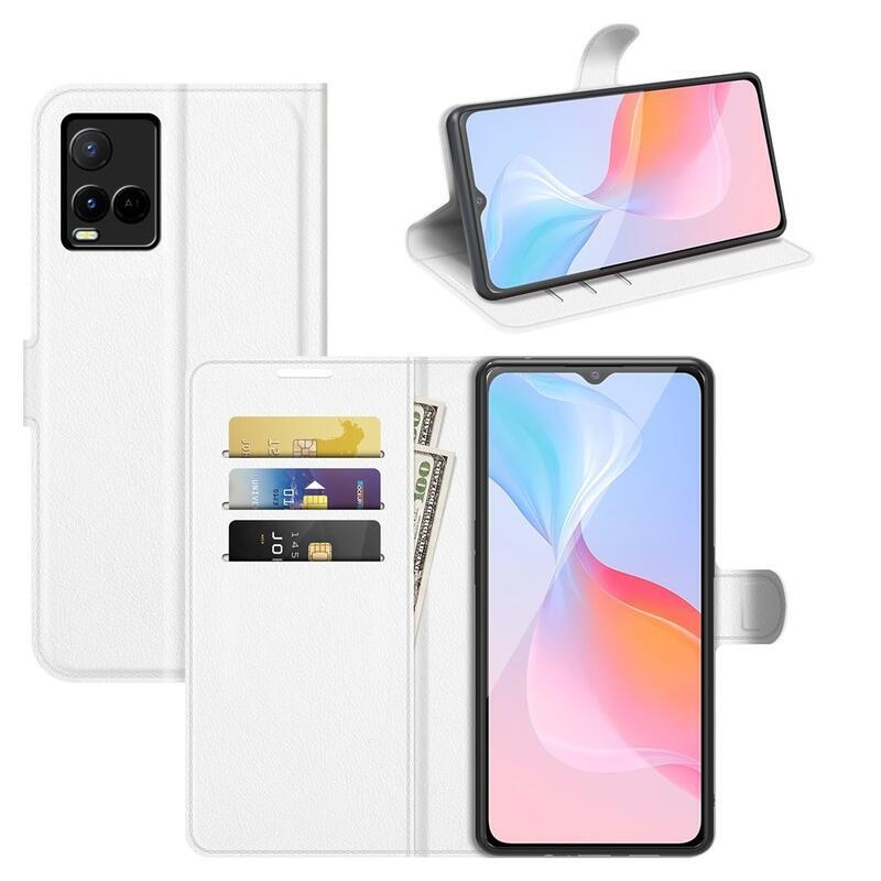 Litchi PU bőr pénztárca tok a Vivo Y21/Y21s/Y33s számára - fehér