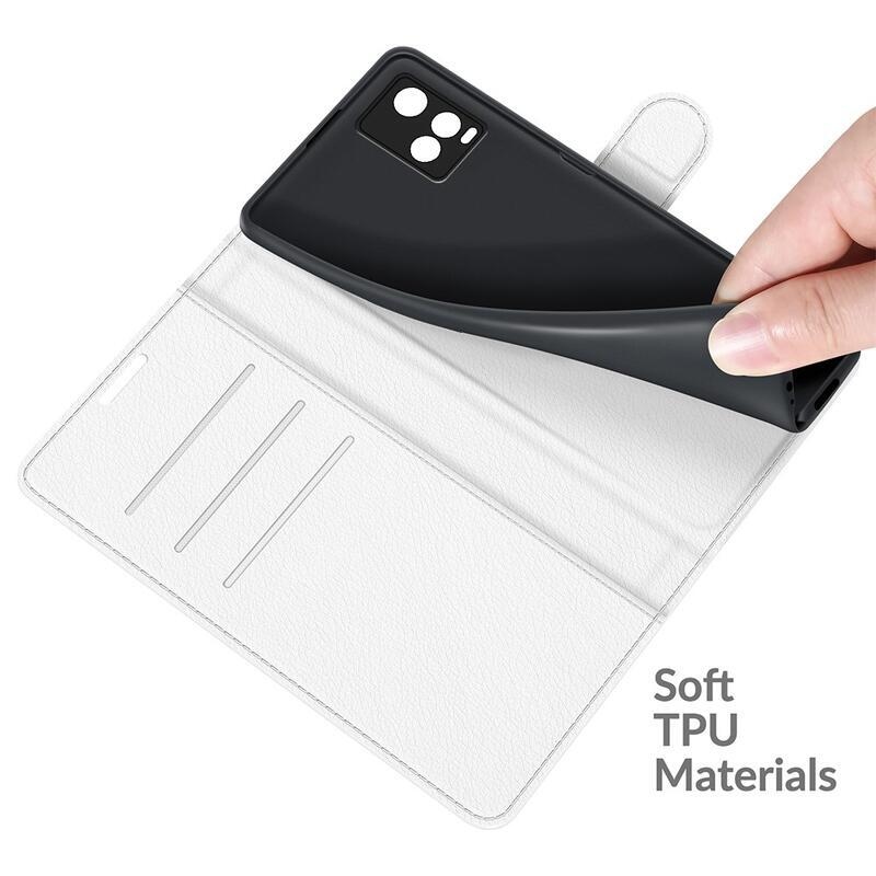 Litchi PU bőr pénztárca tok a Vivo Y21/Y21s/Y33s számára - fehér