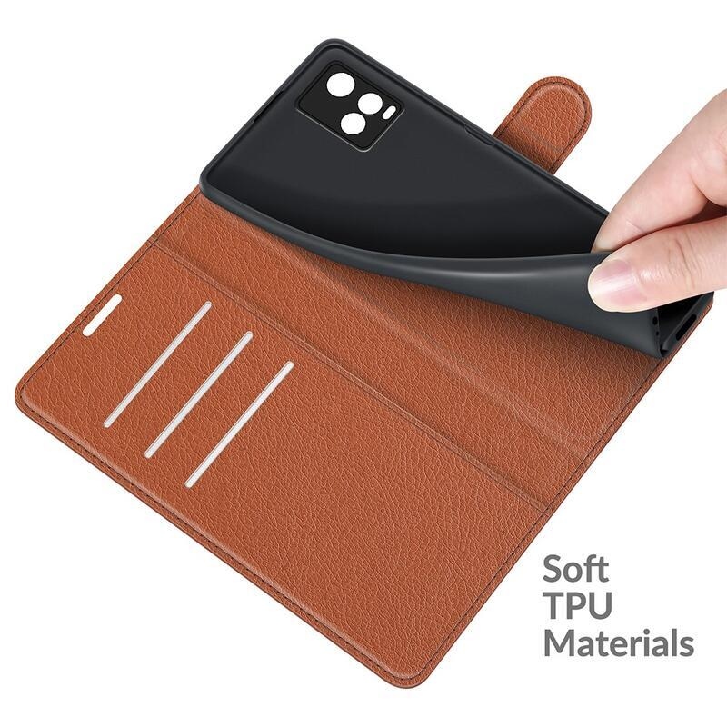 Litchi PU bőr pénztárca tok a Vivo Y21/Y21s/Y33s számára - barna