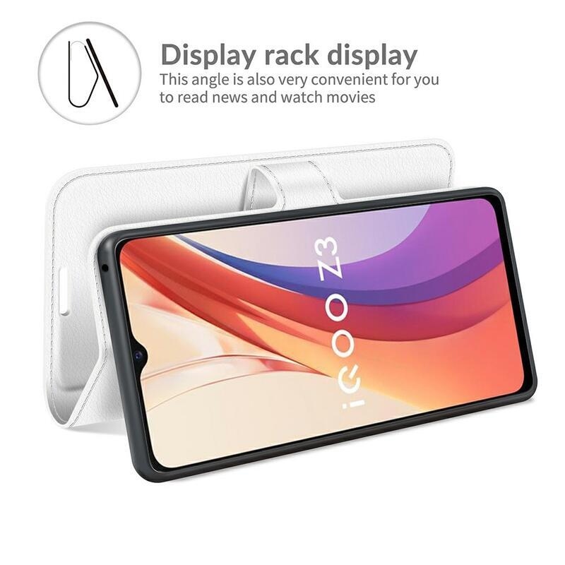 Litchi PU bőr pénztárca tok a Vivo Y72 5G/Y52 5G számára - fehér