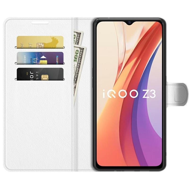 Litchi PU bőr pénztárca tok a Vivo Y72 5G/Y52 5G számára - fehér