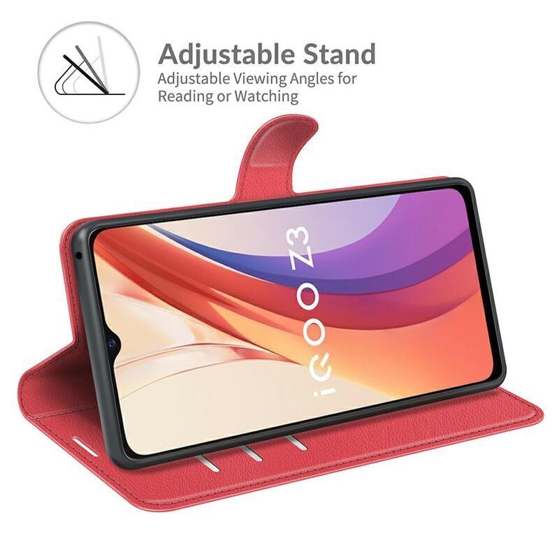 Litchi PU bőr pénztárca tok a Vivo Y72 5G/Y52 5G számára - piros