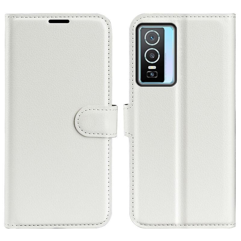 Litchi PU bőr pénztárca tok a Vivo Y76 5G/Y76s számára - fehér