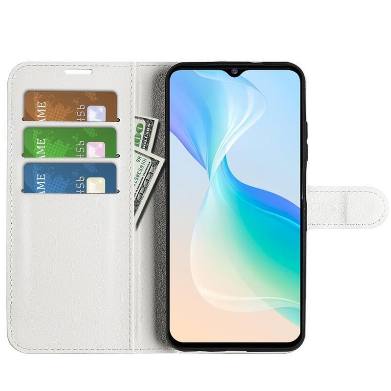 Litchi PU bőr pénztárca tok a Vivo Y76 5G/Y76s számára - fehér