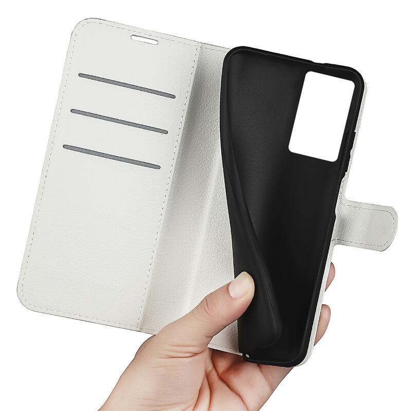 Litchi PU bőr pénztárca tok a Vivo Y76 5G/Y76s számára - fehér