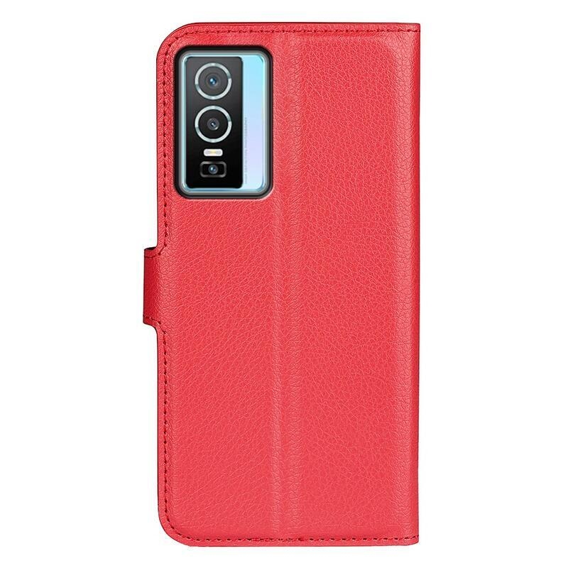 Litchi PU bőr pénztárca tok a Vivo Y76 5G/Y76s számára - piros