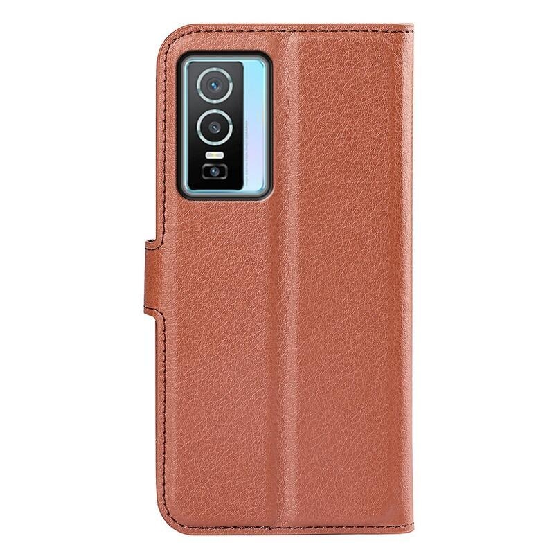 Litchi PU bőr pénztárca tok a Vivo Y76 5G/Y76s számára - barna