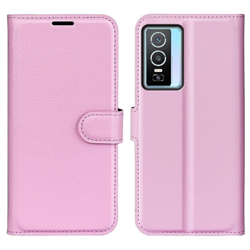 Litchi PU bőr pénztárca tok a Vivo Y76 5G/Y76s számára - rózsaszínű