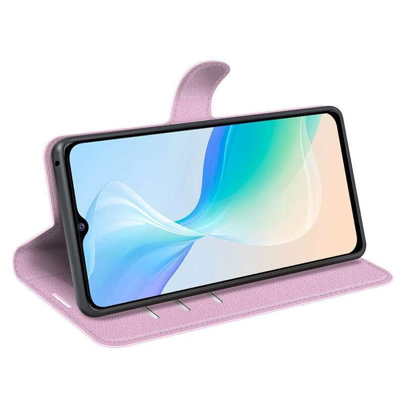 Litchi PU bőr pénztárca tok a Vivo Y76 5G/Y76s számára - rózsaszínű