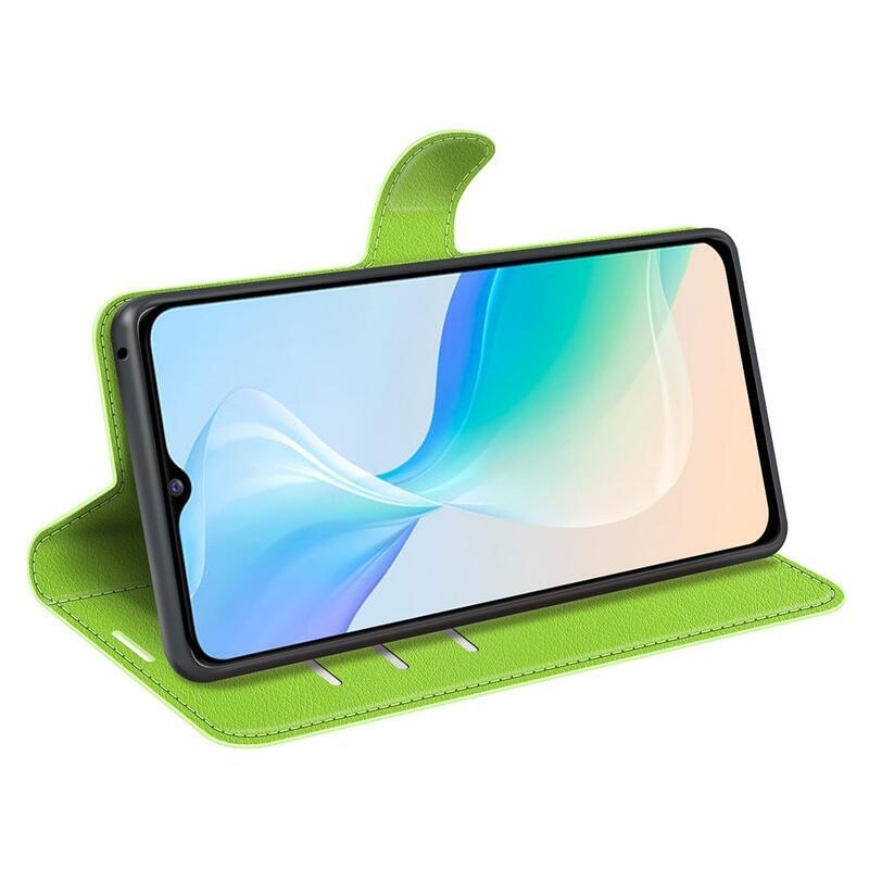 Litchi PU bőr pénztárca tok a Vivo Y76 5G/Y76s számára - zöld