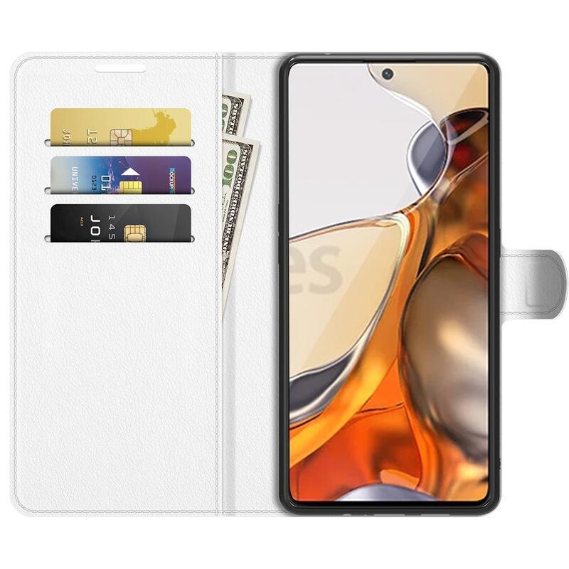 Litchi PU bőr pénztárca tok Xiaomi 11T/11T Pro - fehér