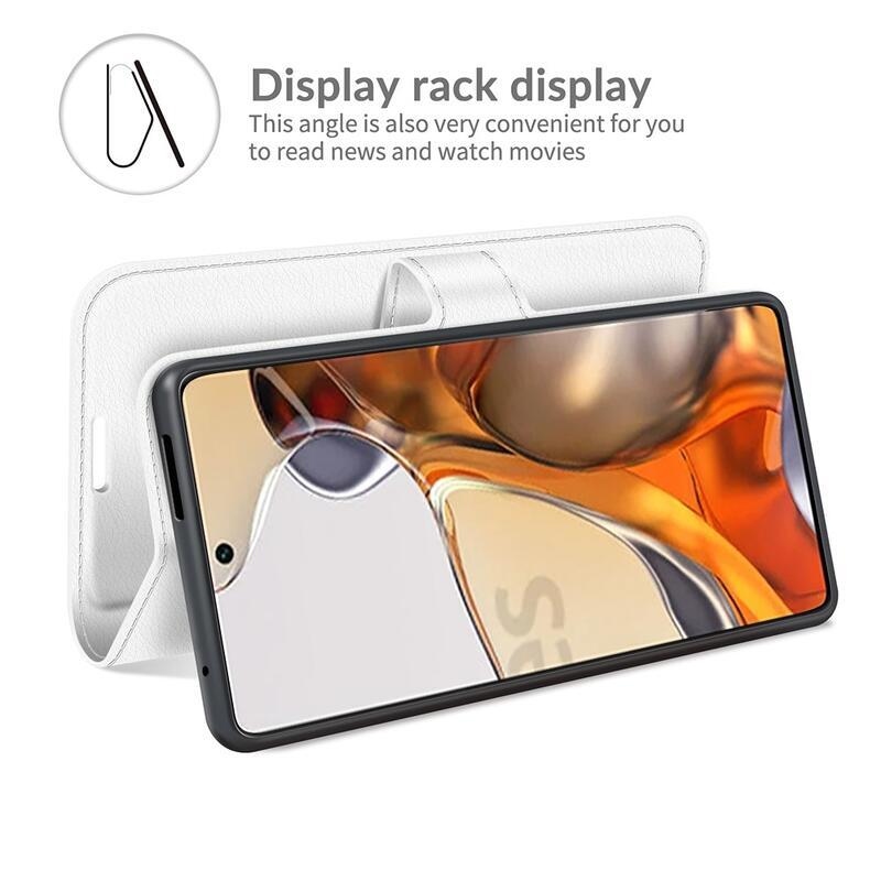 Litchi PU bőr pénztárca tok Xiaomi 11T/11T Pro - fehér
