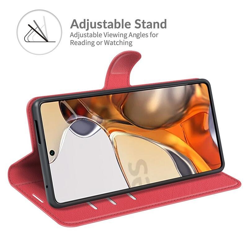 Litchi PU bőr pénztárca tok Xiaomi 11T/11T Pro - piros