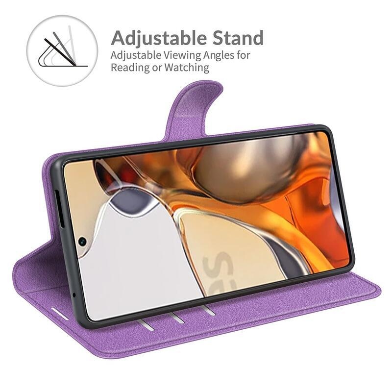 Litchi PU bőr pénztárca tok Xiaomi 11T/11T Pro - lila