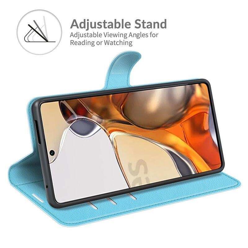 Litchi PU bőr pénztárca tok Xiaomi 11T/11T Pro - kék