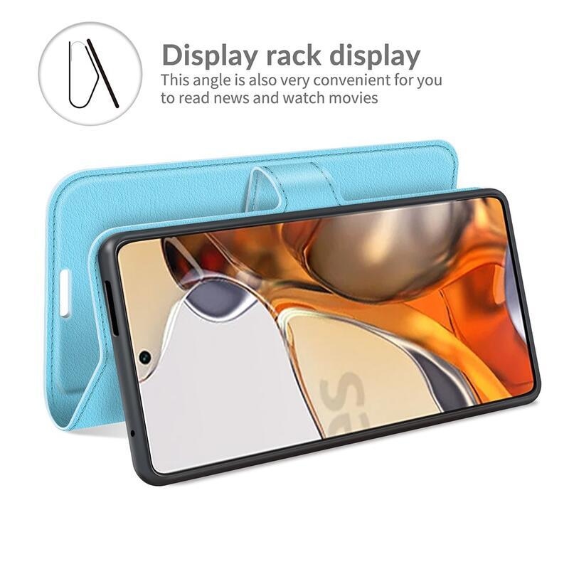 Litchi PU bőr pénztárca tok Xiaomi 11T/11T Pro - kék