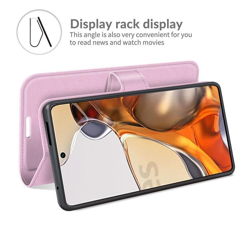 Litchi PU bőr pénztárca tok Xiaomi 11T/11T Pro - rózsaszínű