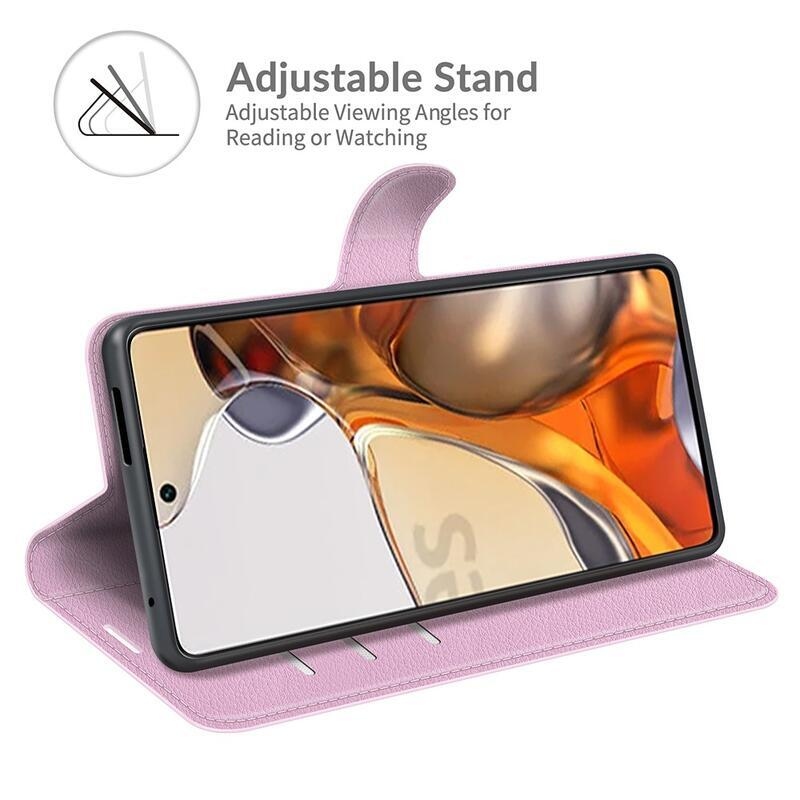 Litchi PU bőr pénztárca tok Xiaomi 11T/11T Pro - rózsaszínű