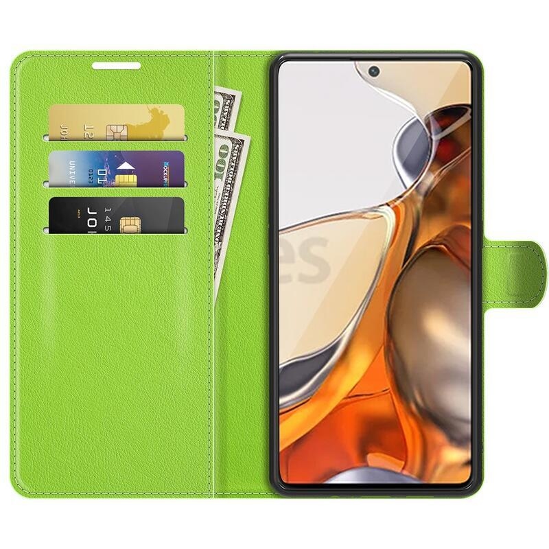 Litchi PU bőr pénztárca tok Xiaomi 11T/11T Pro - zöld