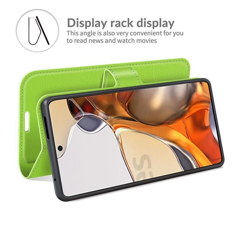 Litchi PU bőr pénztárca tok Xiaomi 11T/11T Pro - zöld