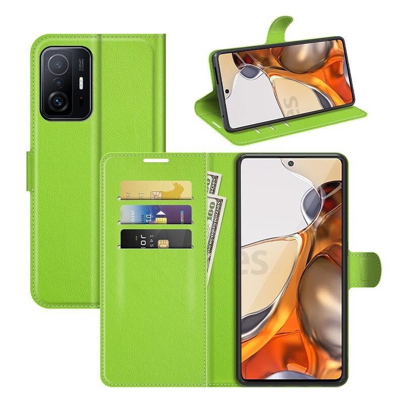 Litchi PU bőr pénztárca tok Xiaomi 11T/11T Pro - zöld