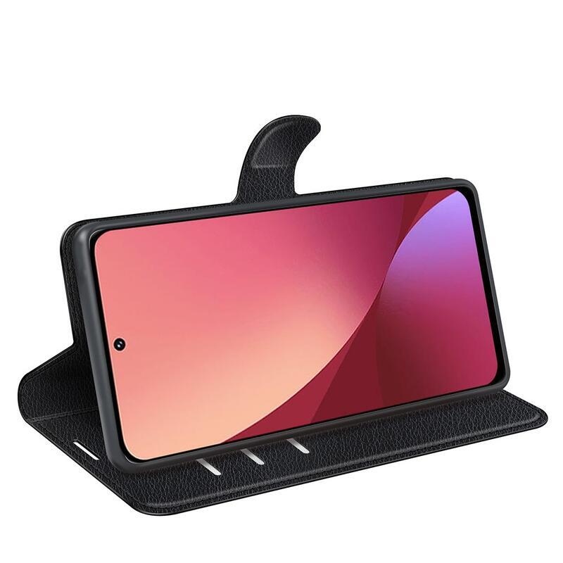Litchi PU bőr pénztárca tok Xiaomi 12 Lite-hoz - fekete