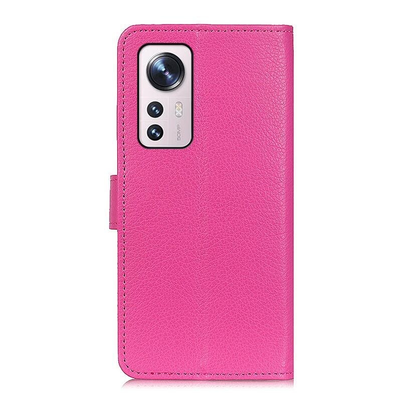 Litchi PU bőr pénztárca tok Xiaomi 12 Pro - rózsaszínű