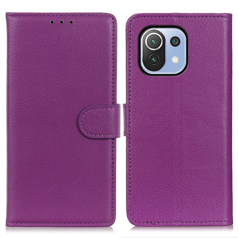 Litchi PU bőr pénztárca tok a Xiaomi Mi 11 Lite 4G/5G/11 Lite 5G NE - lila