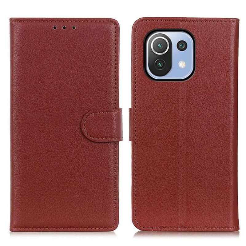 Litchi PU bőr pénztárca tok Xiaomi Mi 11 Lite 4G/5G/11 Lite 5G NE - barna