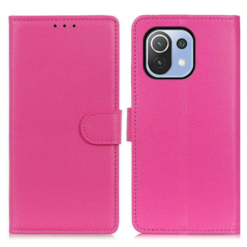 Litchi PU bőr pénztárca tok Xiaomi Mi 11 Lite 4G/5G/11 Lite 5G NE - rózsaszínű