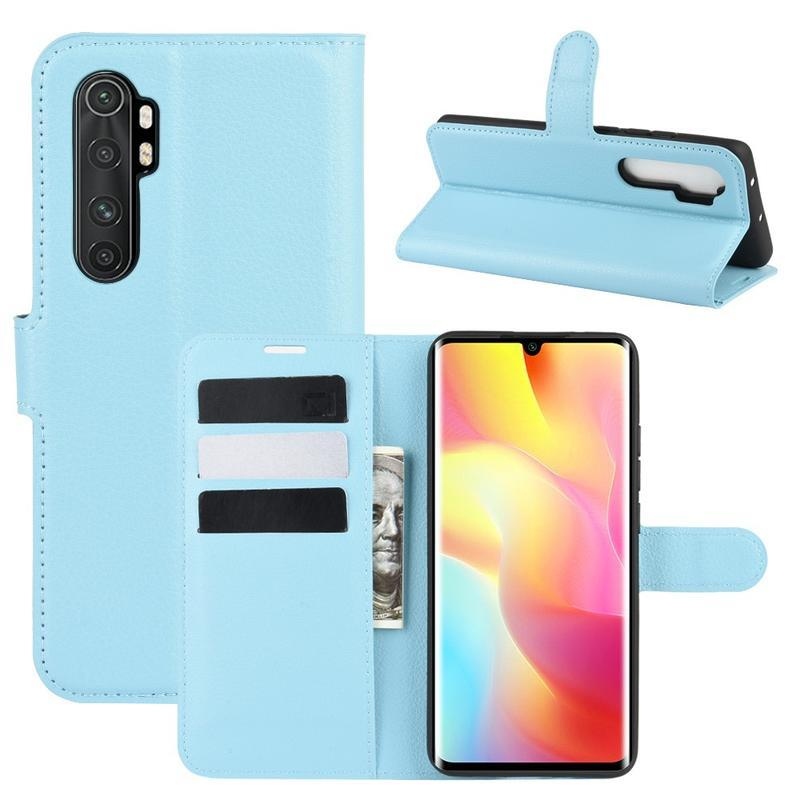 Litchi PU bőr pénztárca tok Xiaomi Mi Note 10 Lite-hoz - kék
