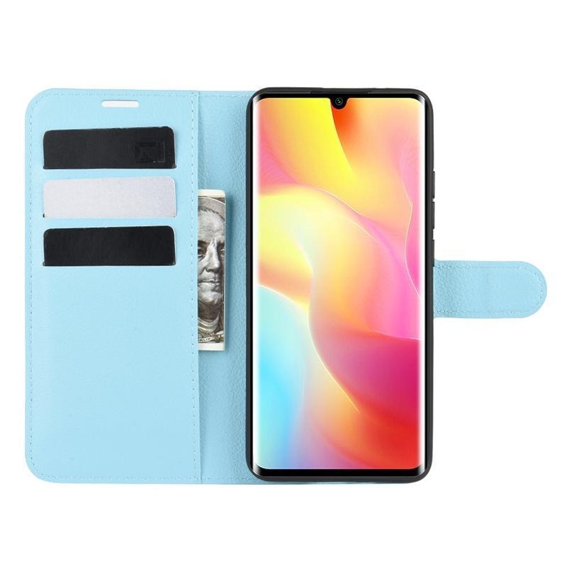 Litchi PU bőr pénztárca tok Xiaomi Mi Note 10 Lite-hoz - kék