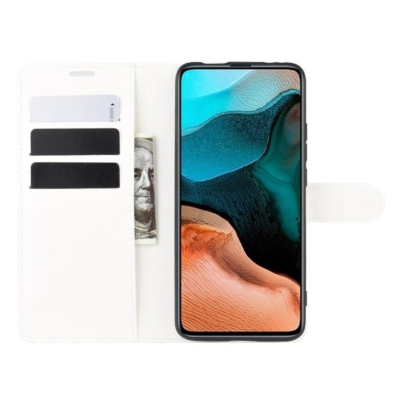 Litchi PU bőr pénztárca tok Xiaomi Poco F2 Pro - fehér