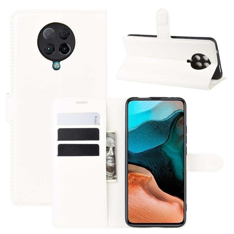 Litchi PU bőr pénztárca tok Xiaomi Poco F2 Pro - fehér