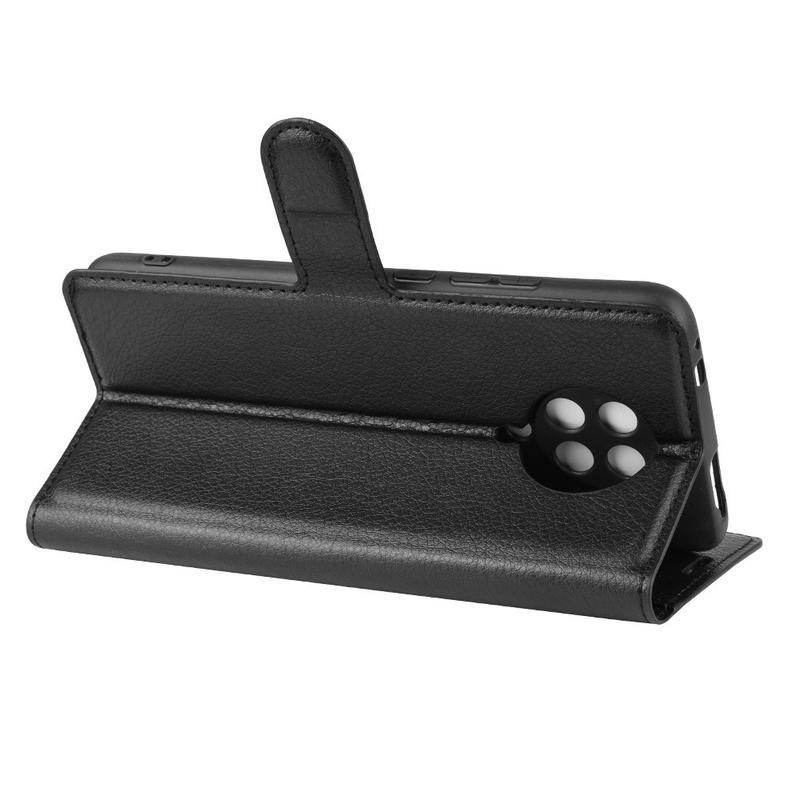 Litchi PU bőr pénztárca tok a Xiaomi Poco F2 Pro-hoz - fekete