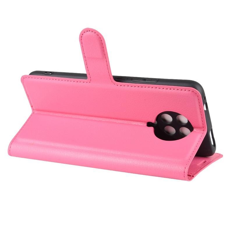 Litchi PU bőr pénztárca tok Xiaomi Poco F2 Pro - rózsaszínű