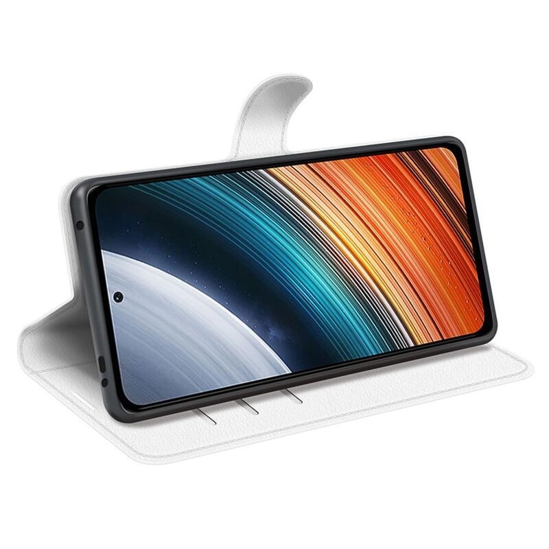Litchi PU bőr pénztárca tok a Xiaomi Poco F4 5G-hez - fehér