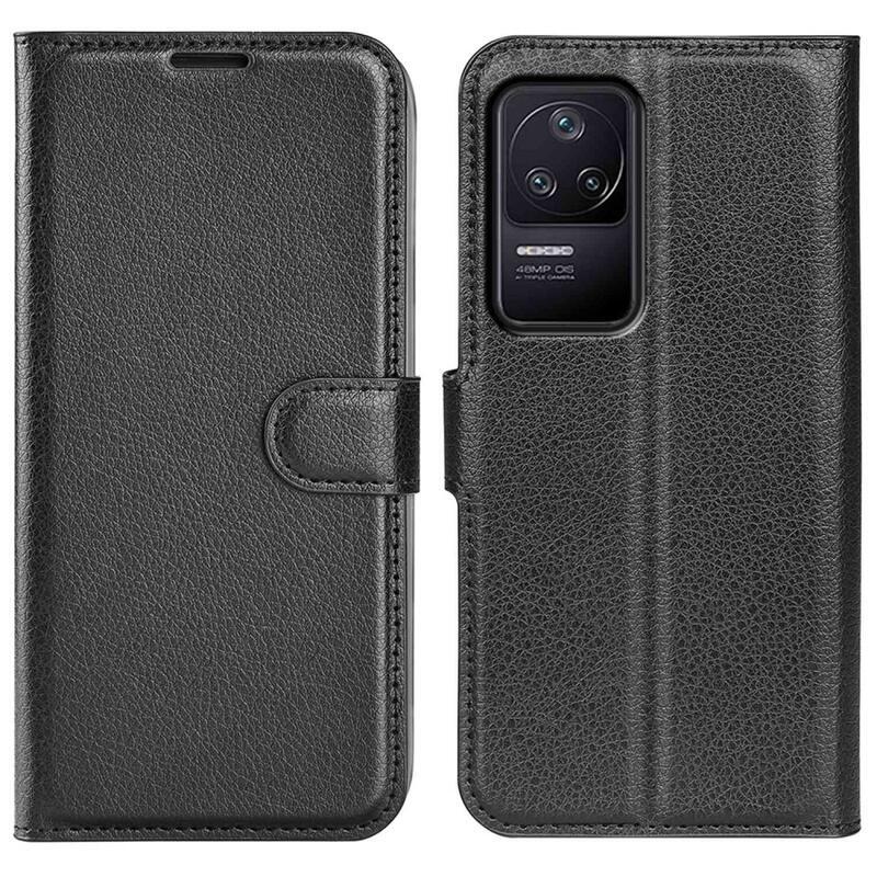 Litchi PU bőr pénztárca tok a Xiaomi Poco F4 5G számára - fekete