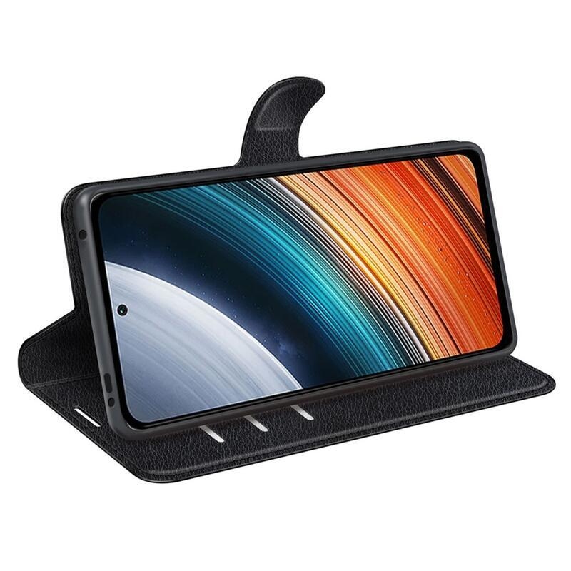 Litchi PU bőr pénztárca tok a Xiaomi Poco F4 5G számára - fekete