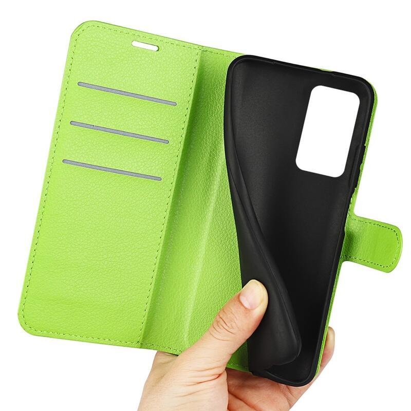 Litchi PU bőr pénztárca tok a Xiaomi Poco F4 5G-hez - zöld