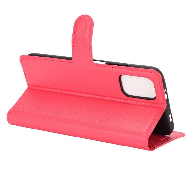 Litchi PU bőr pénztárca tok Xiaomi Poco M3-hoz - piros