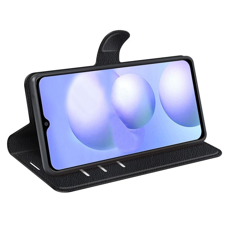 Litchi PU bőr pénztárca tok a Xiaomi Poco M4 5G számára - fekete