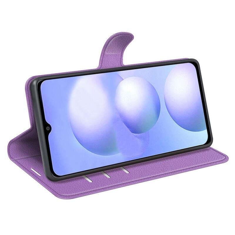 Litchi PU bőr pénztárca tok a Xiaomi Poco M4 5G számára - lila