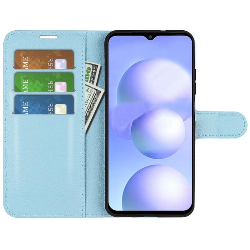 Litchi PU bőr pénztárca tok Xiaomi Poco M4 5G - kék